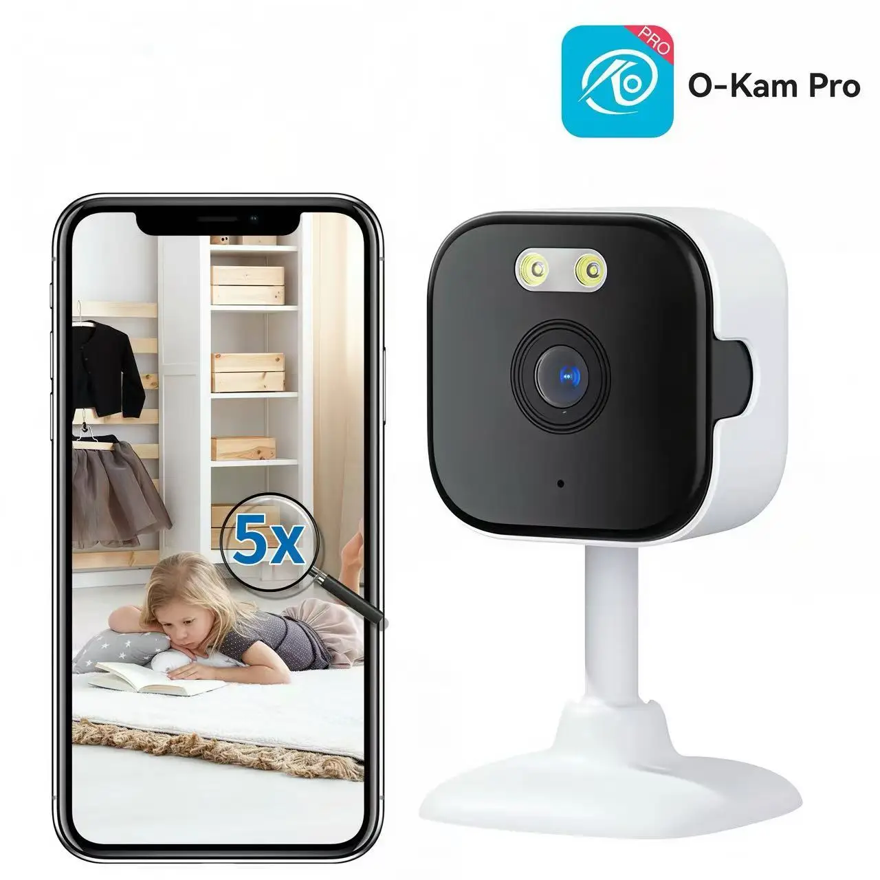 Telecamera di sicurezza Wifi HD da 5 MP Mini telecamera di sorveglianza domestica per interni Visione notturna Audio bidirezionale Rilevazione umana O-KAM APP 5G IP CAM