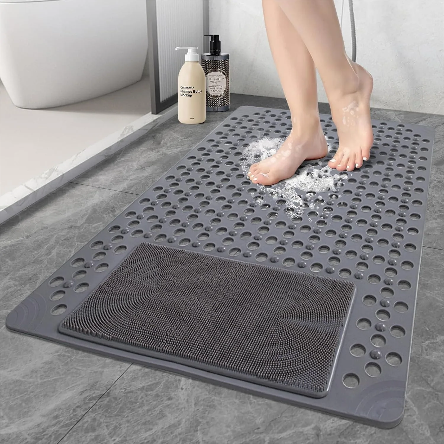 

Non Slip Shower Mat 35.4x23.6 Large PVC Heavy Shower Mats with Drain Holes and Suction Cups for Inside Shower, Quick Dry Foot