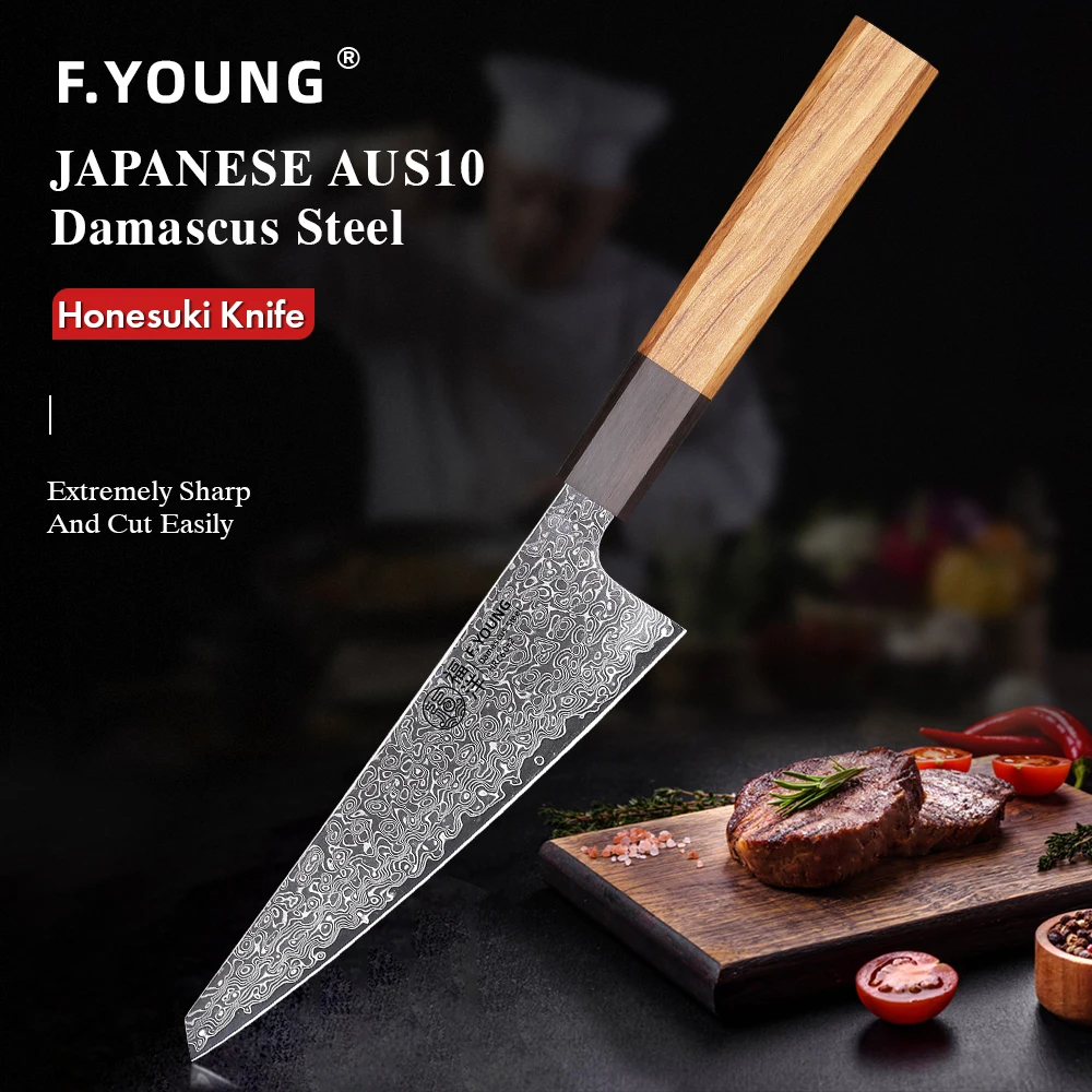 F.YOUNG 6 "nóż Honesuki ze stali damasceńskiej profesjonalne noże szefa kuchni ostre japońskie ręcznie robione narzędzia kuchenne do odkostniania narzędzia kuchenne