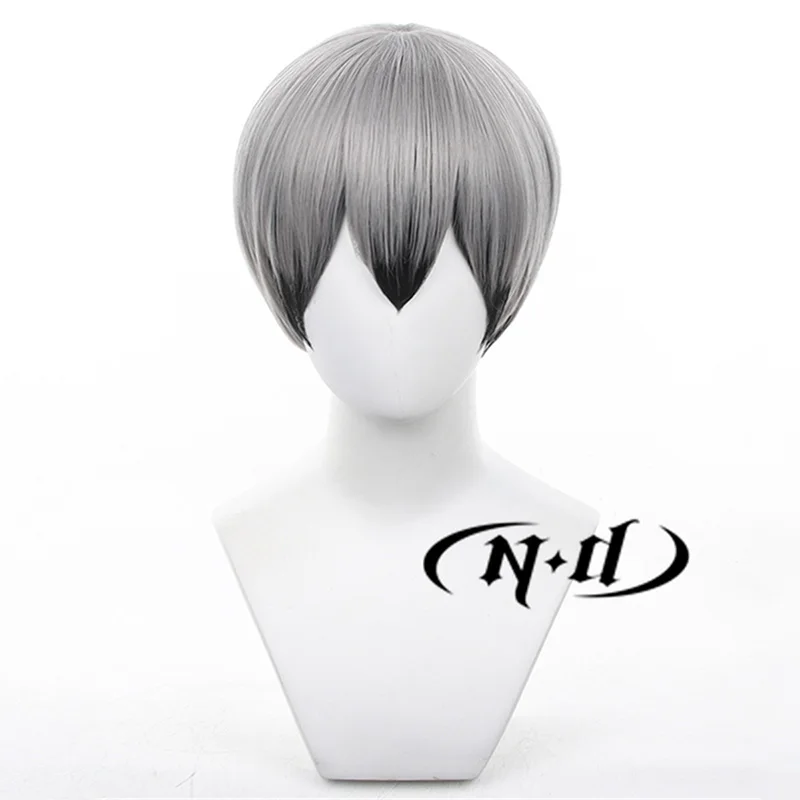 ND Shinsuke Kita تأثيري الباروكات Haikyu أنيمي تأثيري رمادي فاتح خصلات الشعر المستعار ل كوميك كون كوزر مقاومة للحرارة الاصطناعية عيد الميلاد