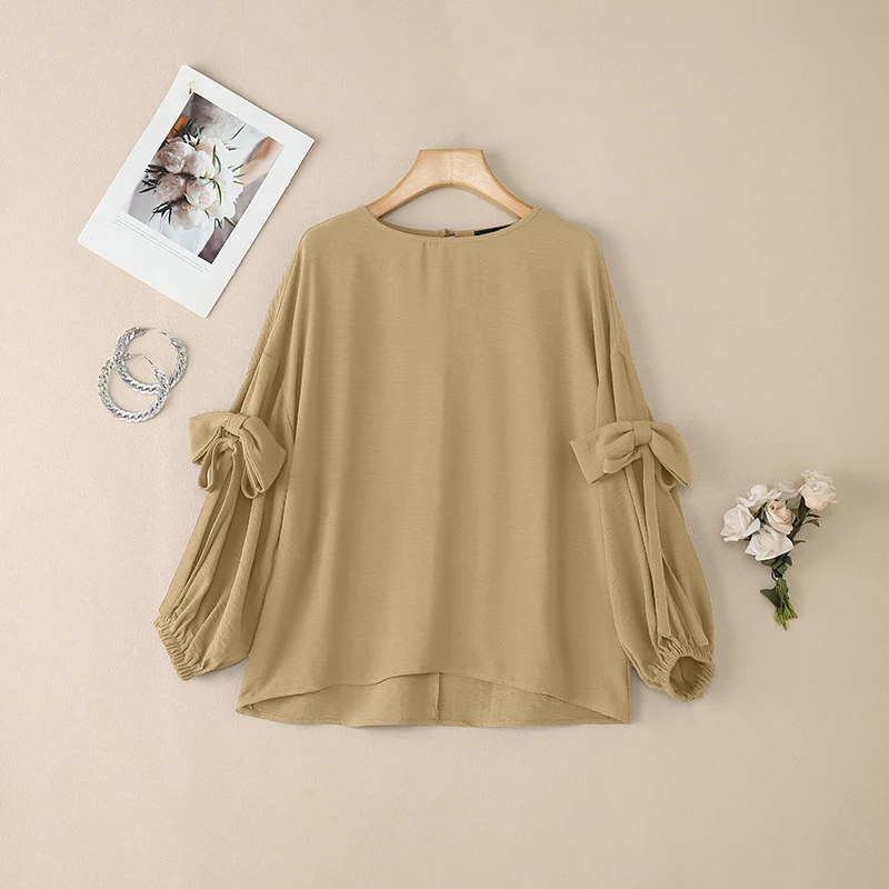 ZANZEA Women Long Sleeve Blouse Autumn Spring Bow Shirts Fashion Casual Solid Loose Tunic Tops Streetwear Blusas Femininas