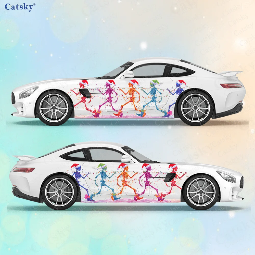 Colorful Skeleton Hat Dancing Car Side Sticker Decor,PVC Waterproof Scratch Resistant Decal,Car Protection Auto Accessories Gift