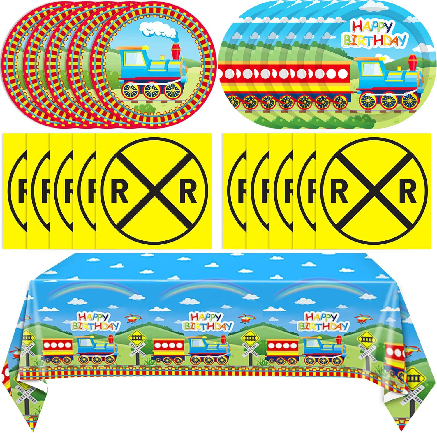 

Cute Cartoon Train Vehicle Disposable Tableware Set Paper Plates Cup Tablecloth Happy Birthday Party Decorations Boy Baby Shower