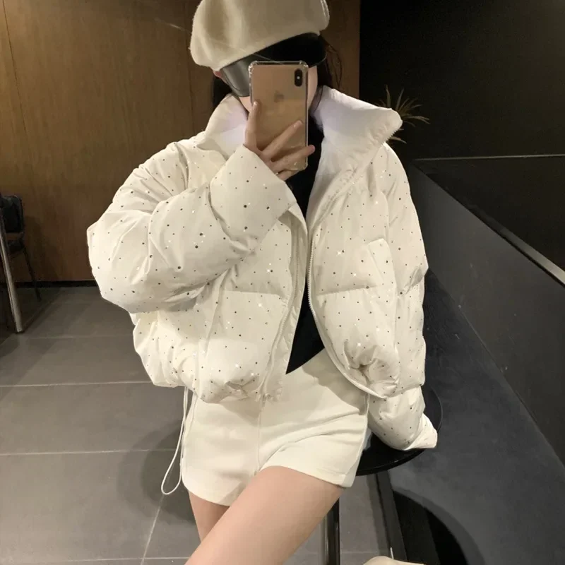 New Winter Small Hot Diamond Spice Warm Thick Short Cotton-padded Coat Jacket Net Red with The Same Down Cotton-padded Female