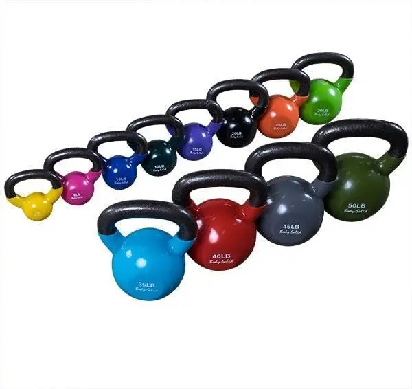 Kettlebells rivestiti in vinile solido con maniglie per bollitore, kettlebells perfetti per l'allenamento con i pesi e l'attrezzatura per esercizi di allenamento centrale