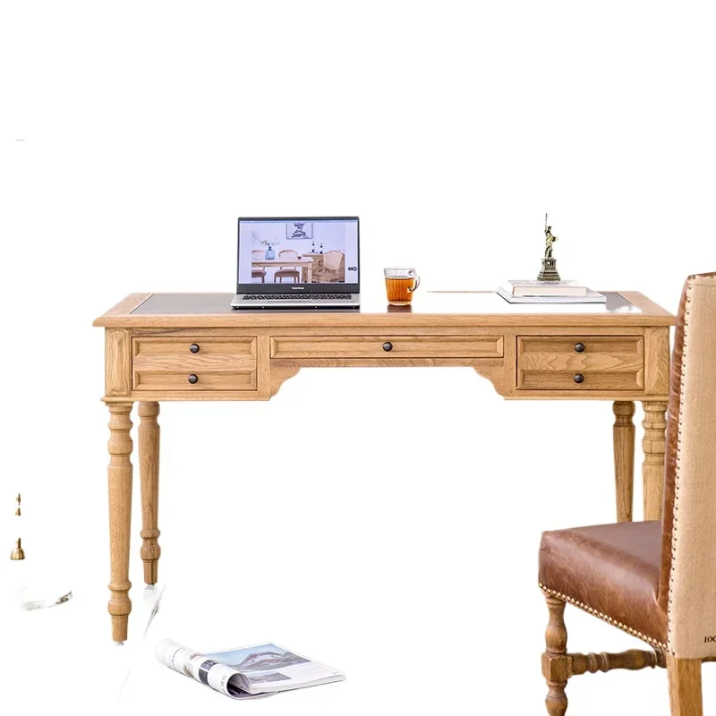 

American country log desk European oak three pumping retro pastoral study computer