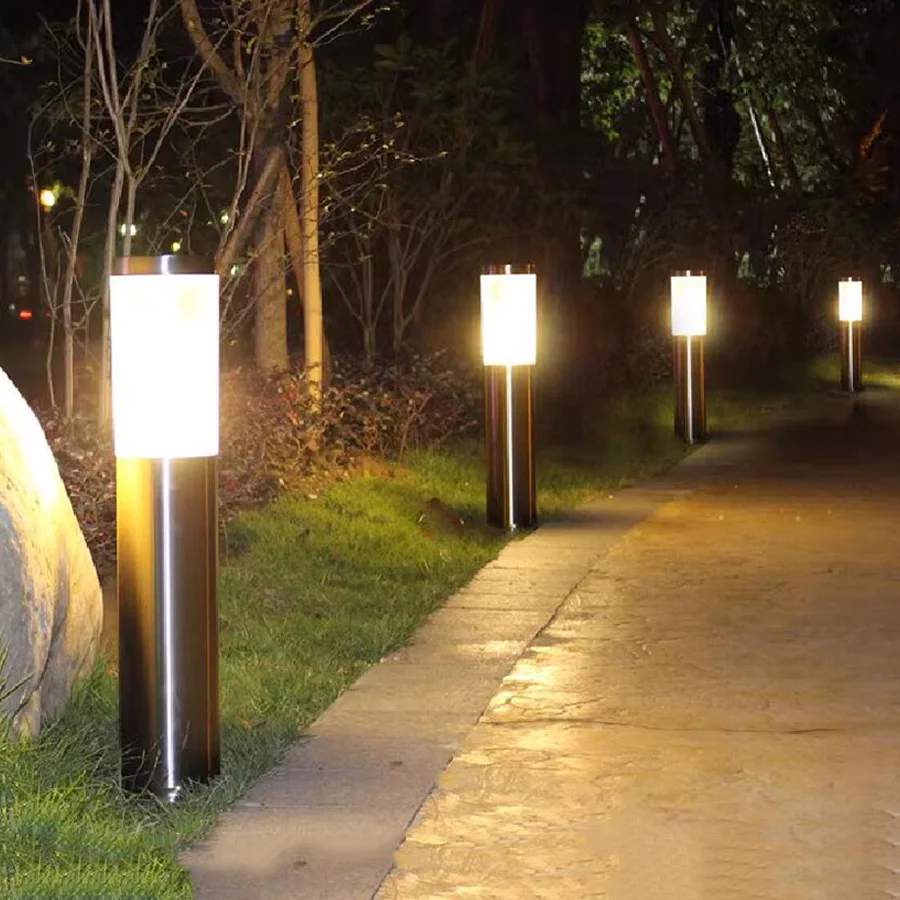 Stainless Steel Outdoor Lantern Pathway Light with E27 Bulb Fence Floor Lamp Columns Pathway Light Deck Garden Bollard Light