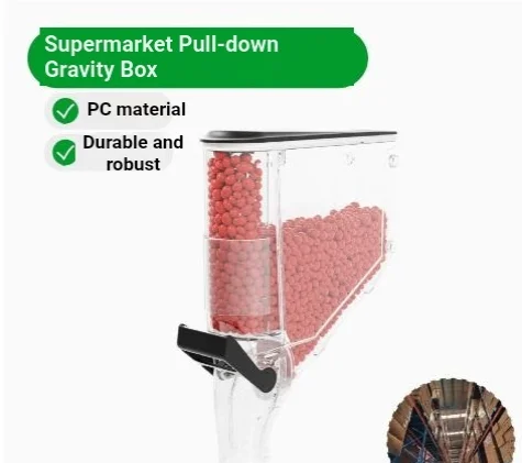 Food-grade plastic gravity-fed narrow bulk wall-mounted snack dispenser, suitable for retail display of dry foods such as nuts (