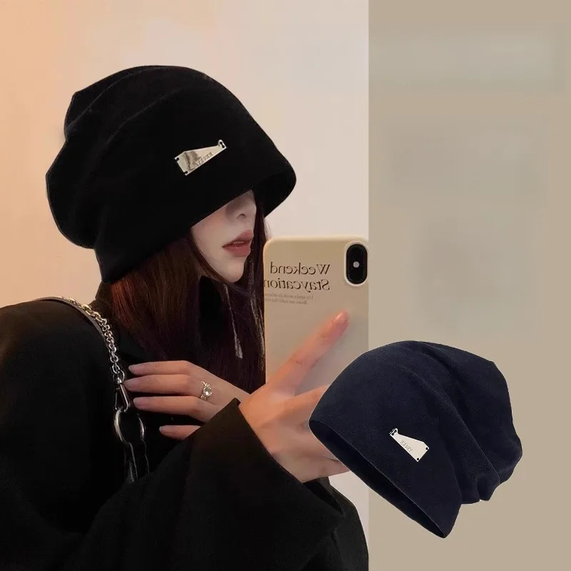 Gorro Baotou con circunferencia de cabeza grande para mujer, gorro apilable, moda de otoño e invierno, protección para los oídos, sombrero de confinamiento, sombrero para el frío