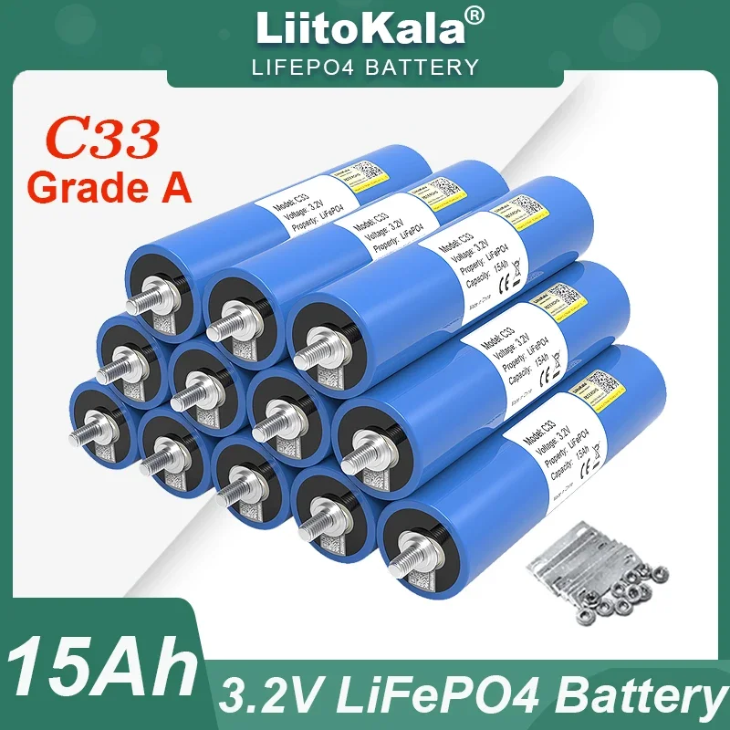 

LiitoKala 3.2V 15Ah LiFePO4 Battery C33 Lithium Phosphate Cell for 12V 24V Motorcycle Car motor Modification Inverter batteries