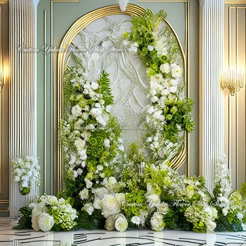 الأخضر الأبيض الكوبية روز دلفينيوم قوس شنق تشكيلة الأزهار كرة زهرية ديكور الزفاف الطابق الأزهار صف حفلة الحدث الدعامة #1