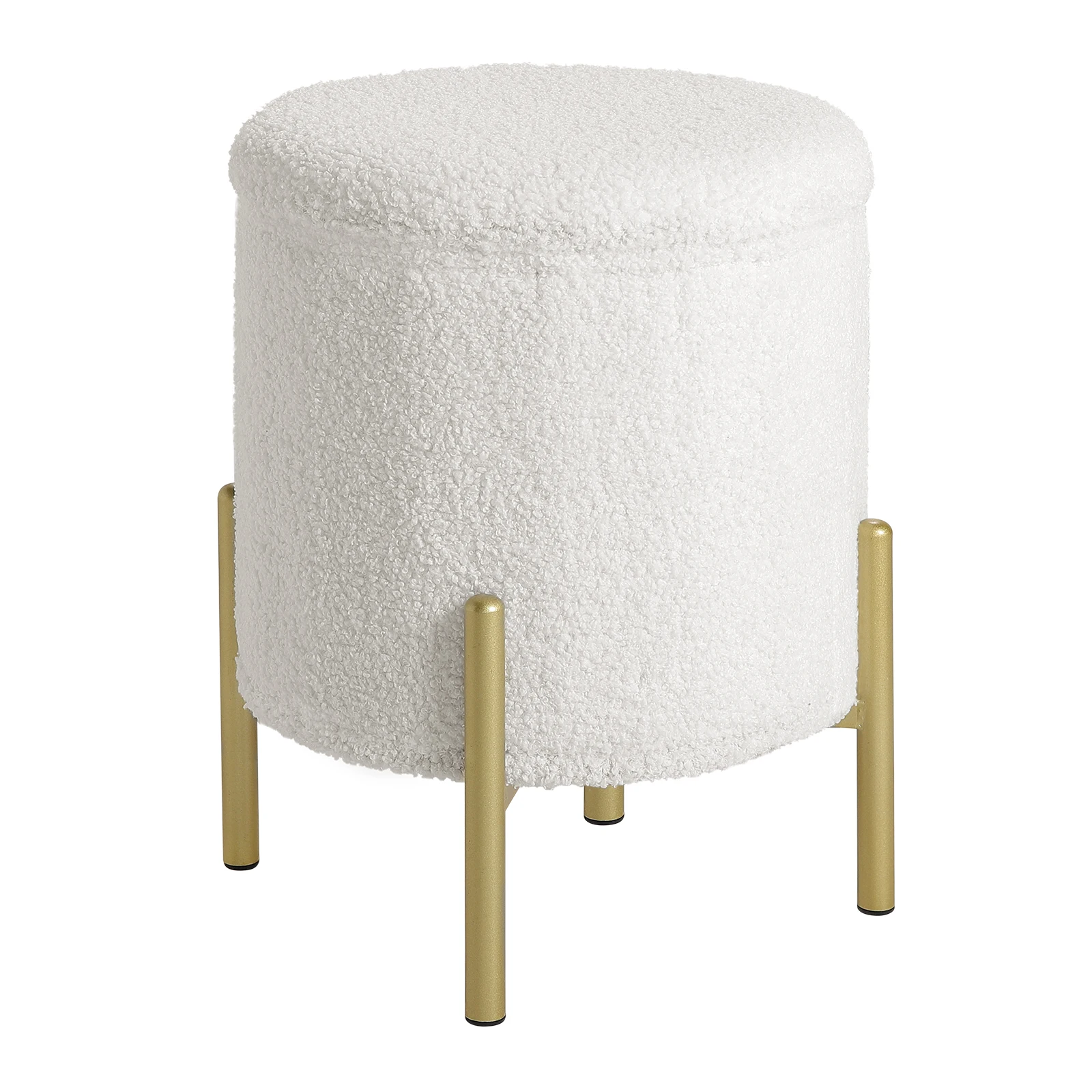 WOLTU Ottoman rond pliant rembourré tabouret repose-pieds avec pieds en métal siège de rangement coffre Teddy polaire pour salon chambre
