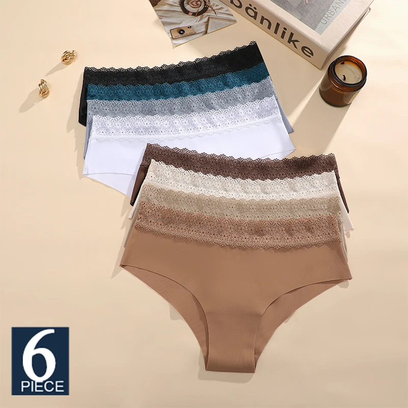 FINETOO 6 Stücke Sexy Hohle Spitzenhöschen Mädchen Unterwäsche Damen Slips 8 Einfarbig Nahtlose Weiche Weibliche Höschen Niedrige Taille Wäsche