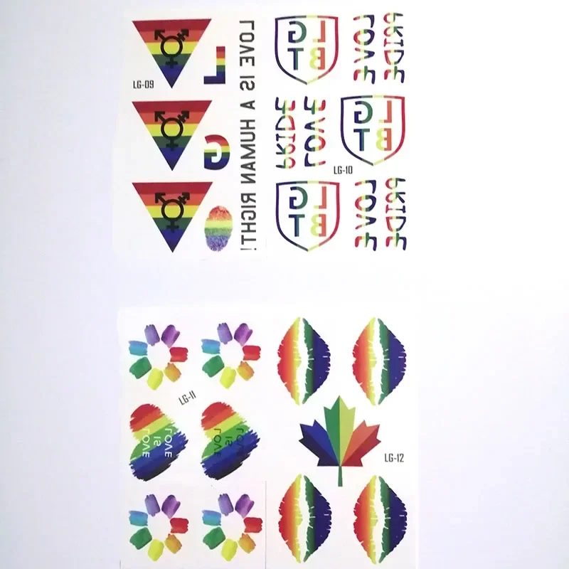 20pcs/set Gay Equality Tattoo Stickers Set Rainbow Temporary Tattoo Stickers