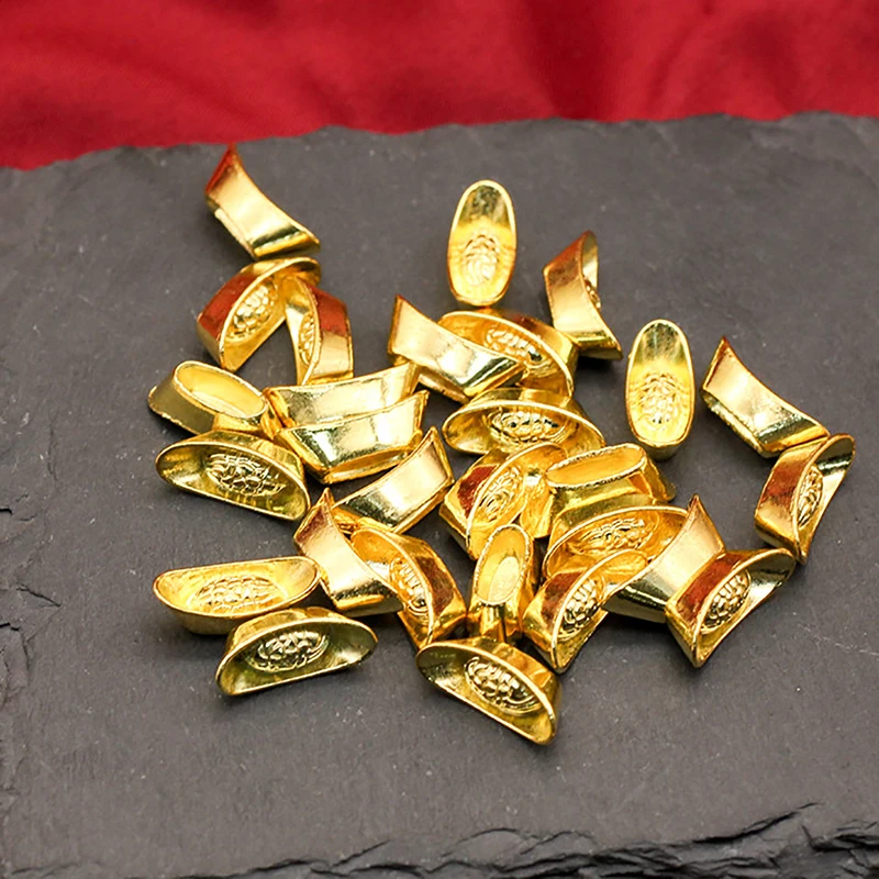 10pcs Ingot Gold Chinese Yuan Bao Wealth Golden Statue Ingots Decor Ornament Decorative Year New Bar Lucky Money Prosperity