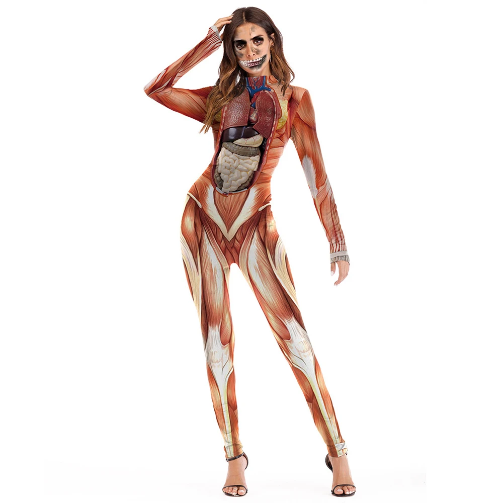 Woman Human Body Structure Tissue Jumpsuit Human Torso Anatomy Appliance Halloween Party Fancy Swimsuit Zentai Suit