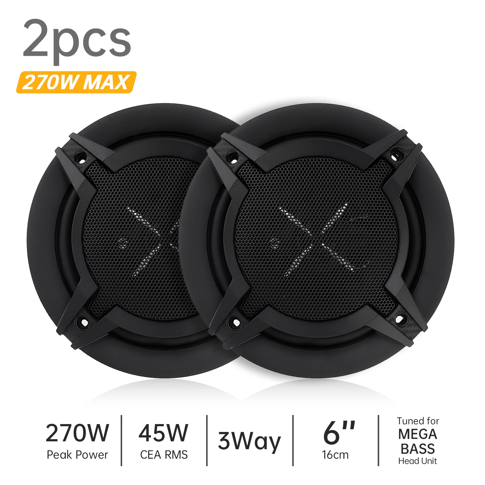 2 pcs 4 / 6 Inch 210W 270W 2 / 3 Way Car HiFi Full Range Frequency Speakers, Universal Coaxial Speakers
