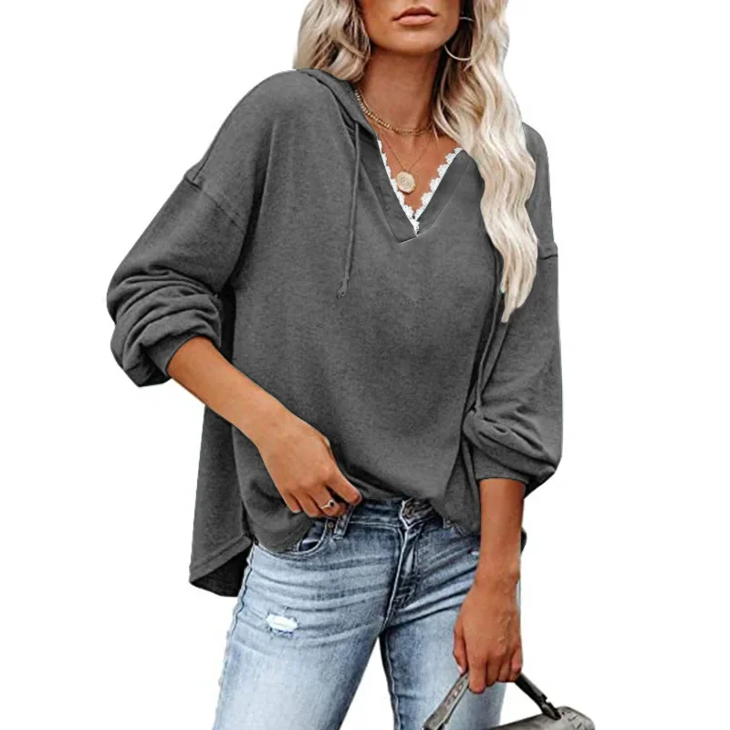 Lace Collar Hooded Sweatshirts Women Solid Colors Loose Casual Pullovers Spring Autumn Fashion All-Match Hoodies Chic Streetwear