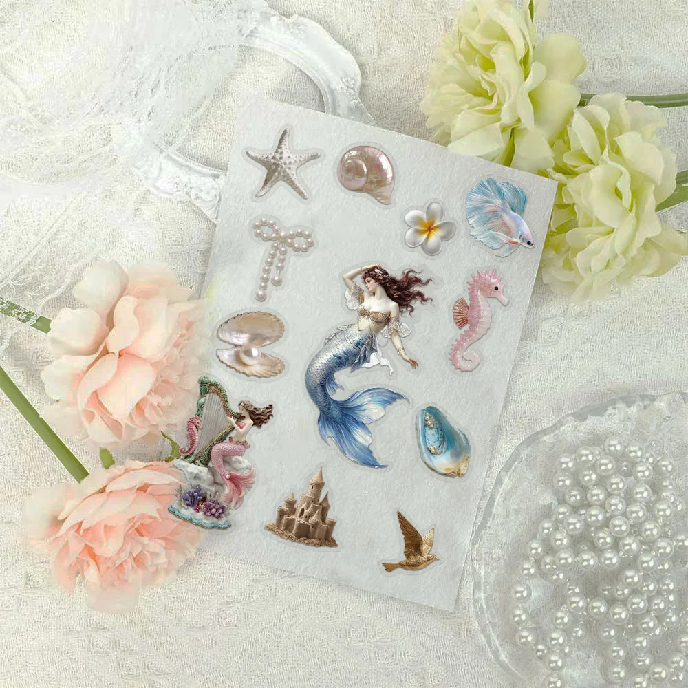 8Sheets Creative Mermaid Tale Stickers, PET Sticker Decoration DIY Phone Notebook Suitcase Laptop Fridge Graffiti Sticker