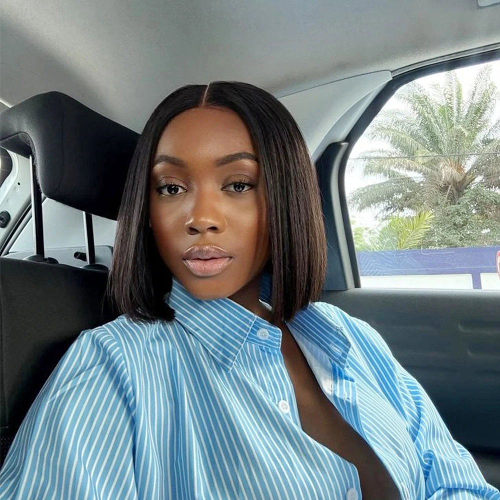 

Короткие парики боб, человеческие волосы, прямые 13x4 HD, парики спереди, плотность 200, натуральные черные парики, предварительно сорванные для женщин