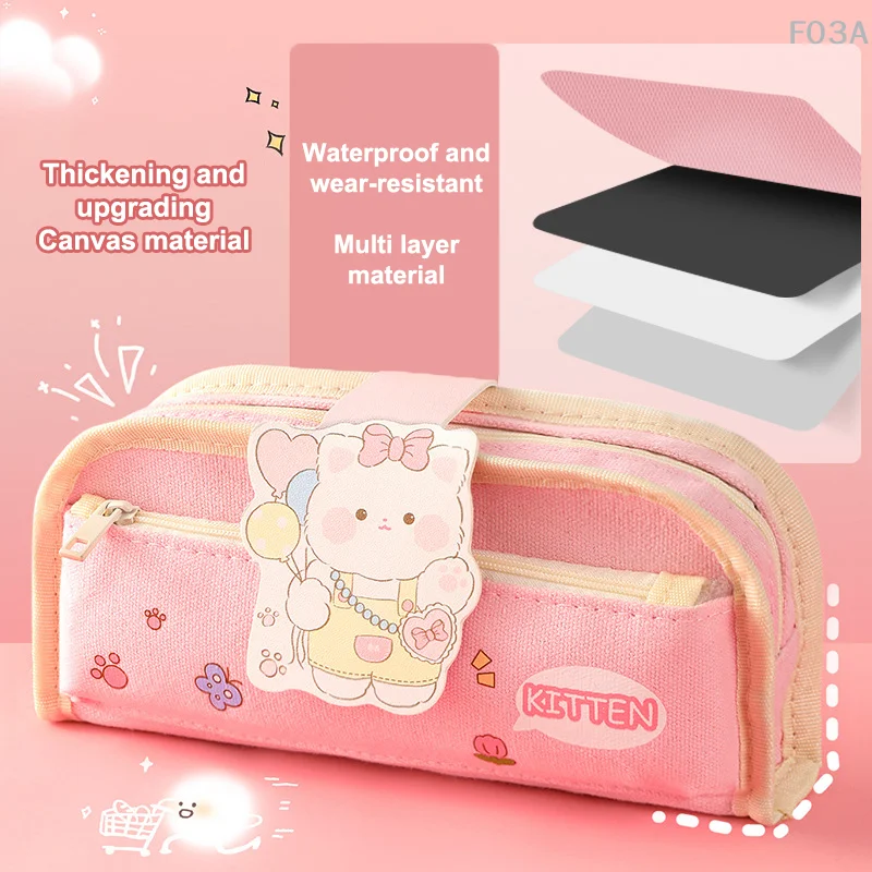 Imagem -04 - Cute Cartoon Pencil Case Organizador Durável de Artigos de Papelaria Bolsa de Lápis de Grande Capacidade