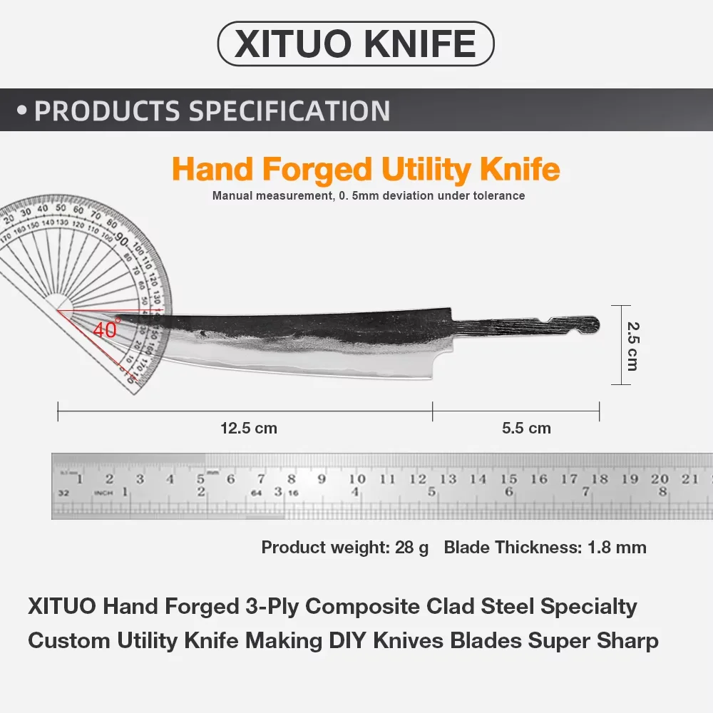 Kitchen Utility Knife Blank Handmade Forged 3-layer Composite Steel 9CR18 Core Blank Blade Sharp Fruit Knife Making DIY Material