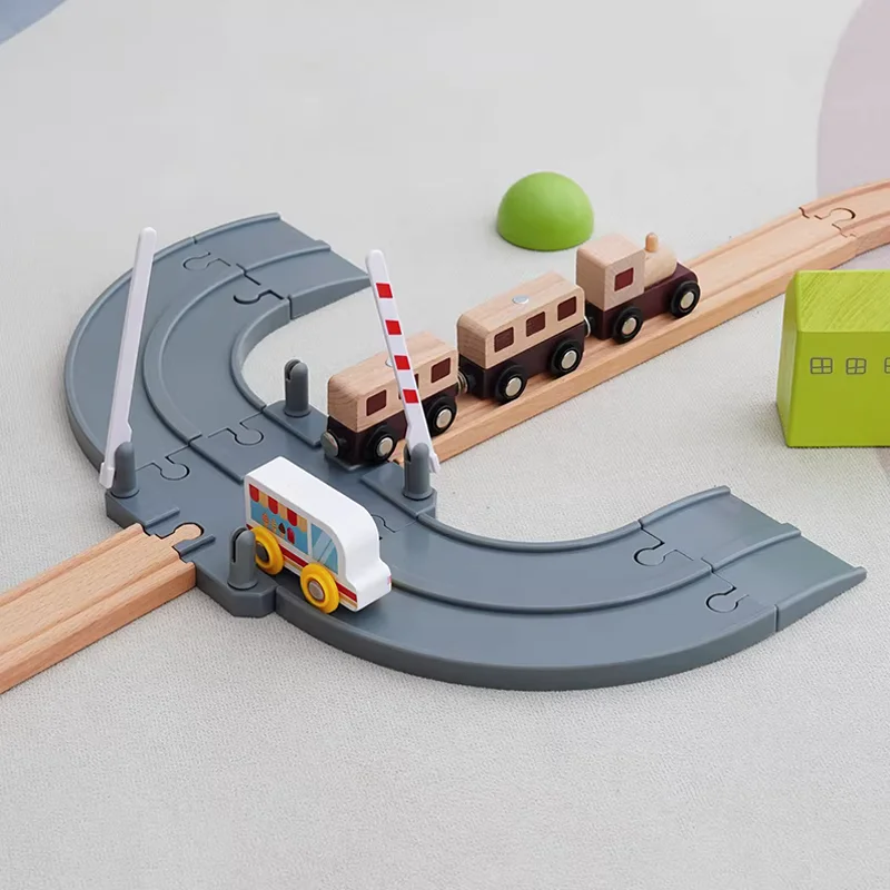 Wide Highway Road Wooden Train Track Toy Dual Lane Traffic Wooden Railway Compatible with Thomas Track Toys For Kids