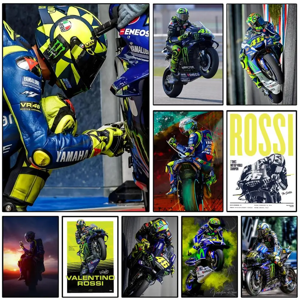 Pintura de caligrafía HD, lienzo impermeable, póster artístico para pared, decoración para el hogar, regalo, motociclista, Valentino Rossies