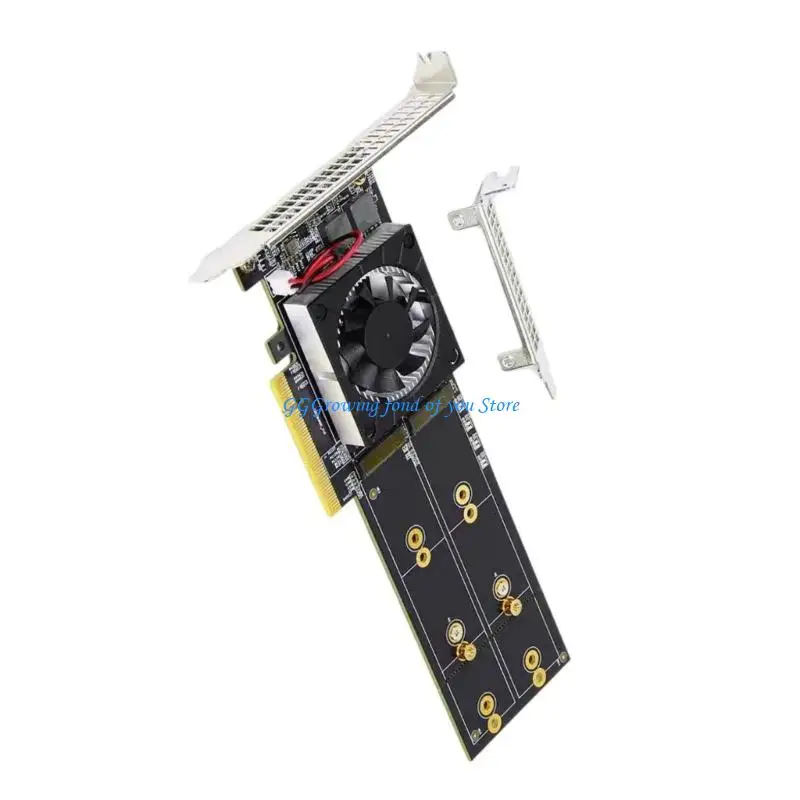 

H9EB Four NVMe PCIe Adapters Double Profile Brackets 40mm Active Fan 16000MB/s Theoretical Speed