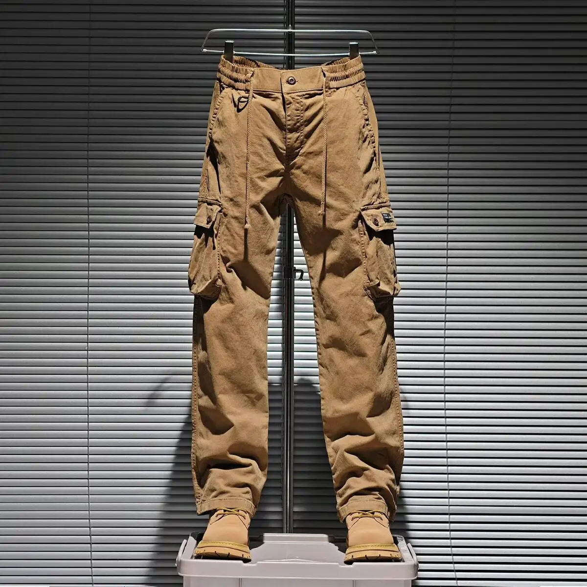 American Retro Pure Cotton Work Trousers Men's Spring Autumn Multi Pocket Loose Straight Leg Wear Resistant Construction Labo...