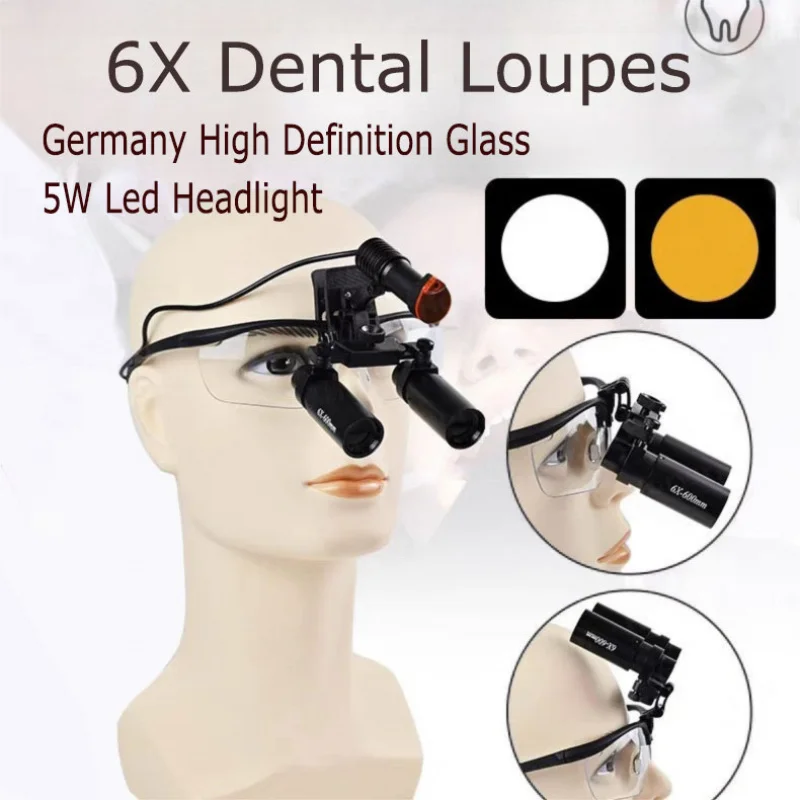 6X High-Definition Dental Loupes Dentistry Magnifying Glass with 5W  LED Headlamp surgical operation Oral Medical