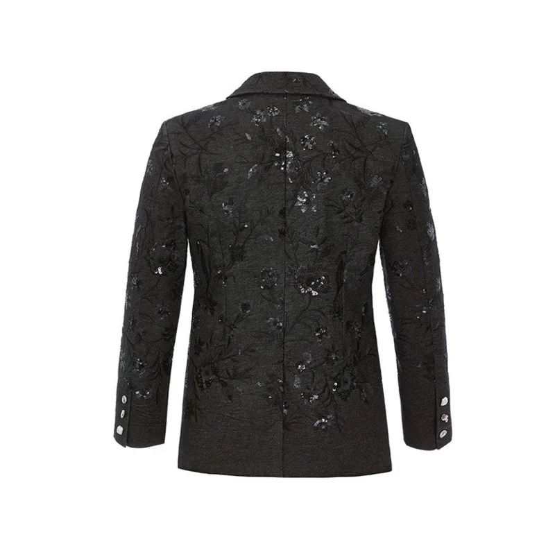 WVGA Spring Autumn New Men Tide Heavy Beaded Embroidery Asymmetrical Washed Denim Blazer Niche Chic Casual Jakcet Ins Y2K W18673