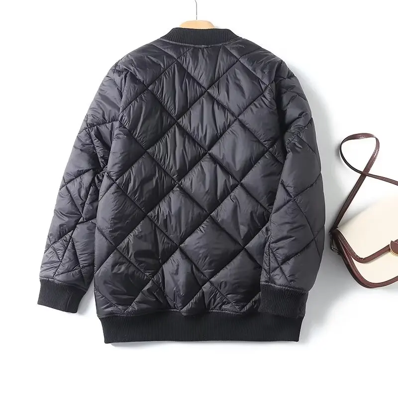 

Jenny&Dave New Women's Quilted Flight Jacket Autumn And Winter Black Loose Coat Women Bomber Jacket Tops