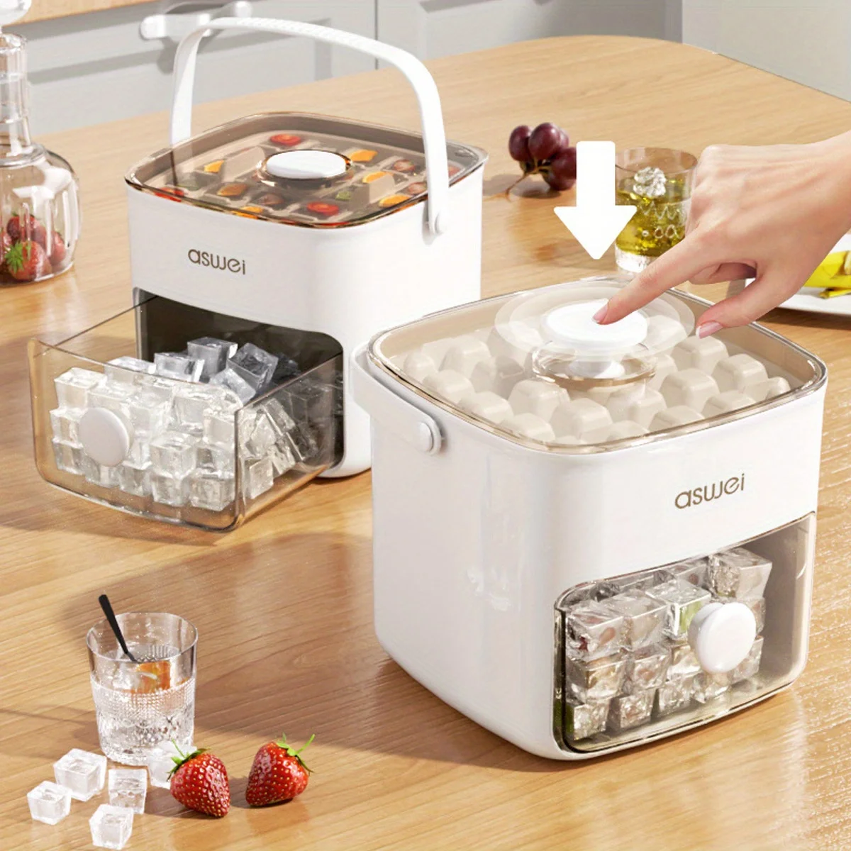 Large 48-grid Ice Cube Machine with Easy-to-slip Double-layer Design - Food-grade Plastic Storage Tray