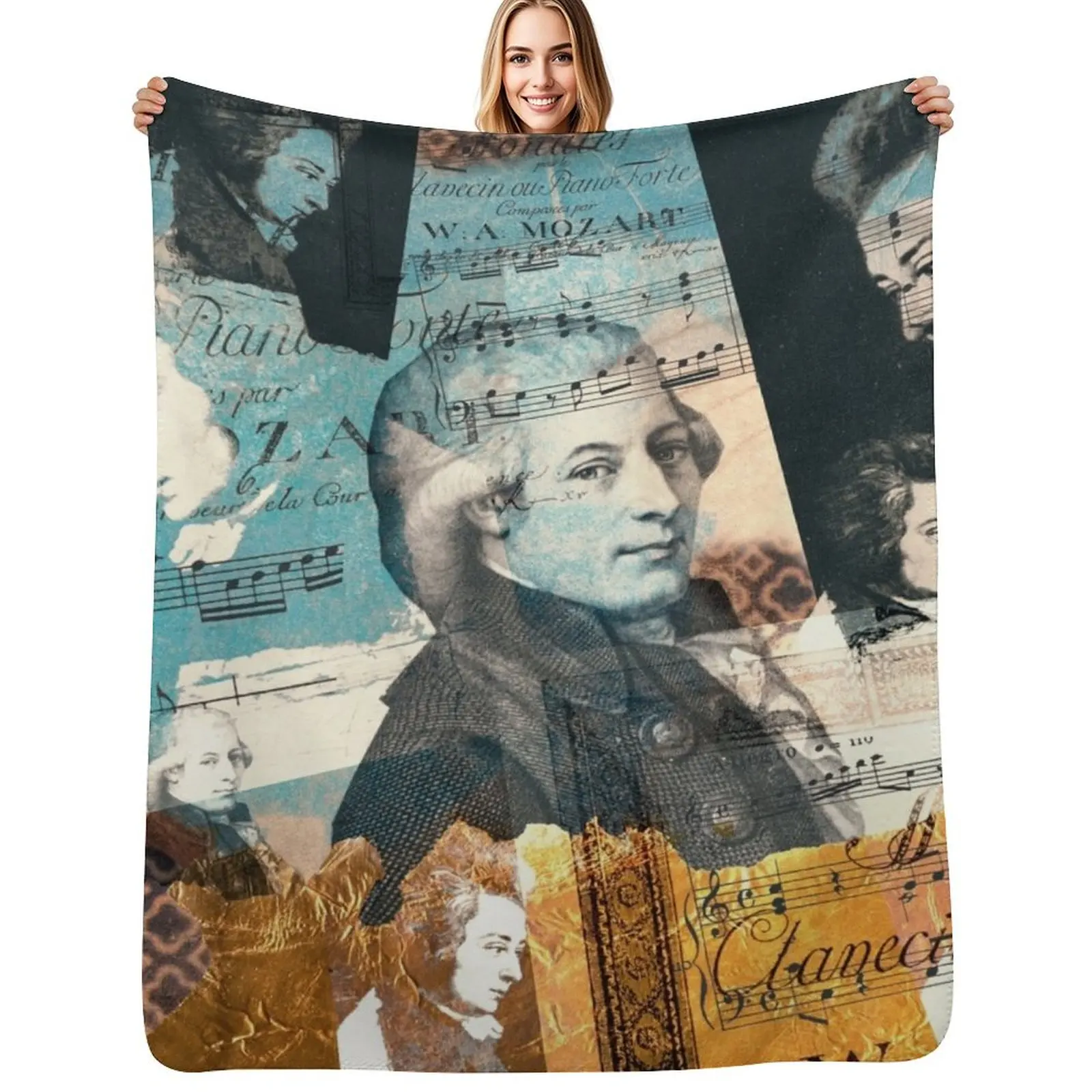 

Wolfgang Amadeus Mozart Portrait, Composer Throw Blanket Soft Home Decor Blanket for Couch Bedroom