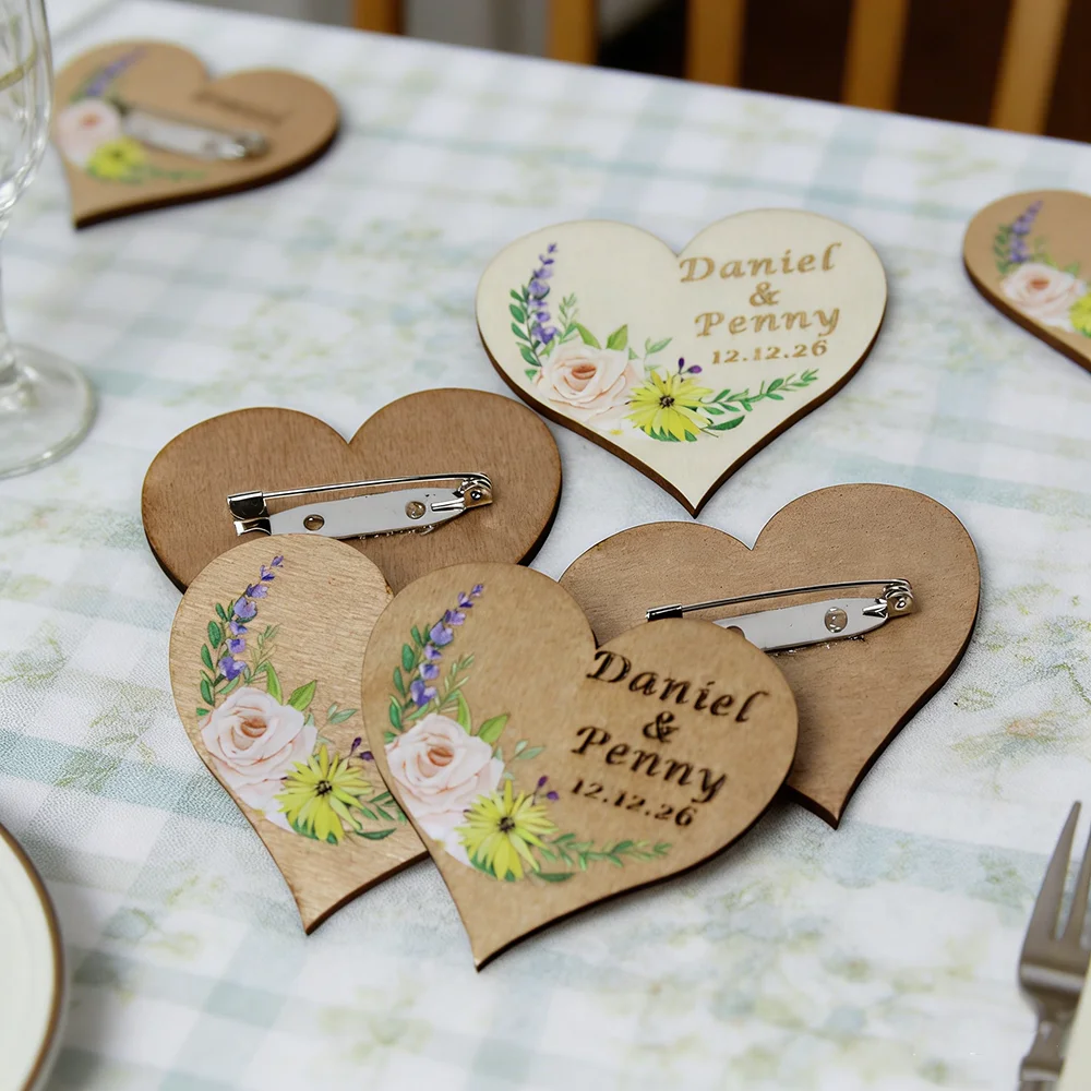 

20/50/100 шт. персонализированных деревянных сердечек для поделок, печати и гравировки, с булавкой для крепления, для свадебного декора