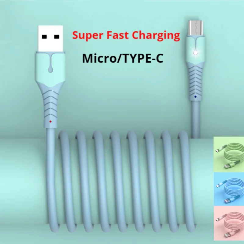 Fast Charging Type C Micro Cable USB Liquid Soft Silicone Data Cord For Huawei Xiaomi Android Mobile Phone Colorful Charger Wire