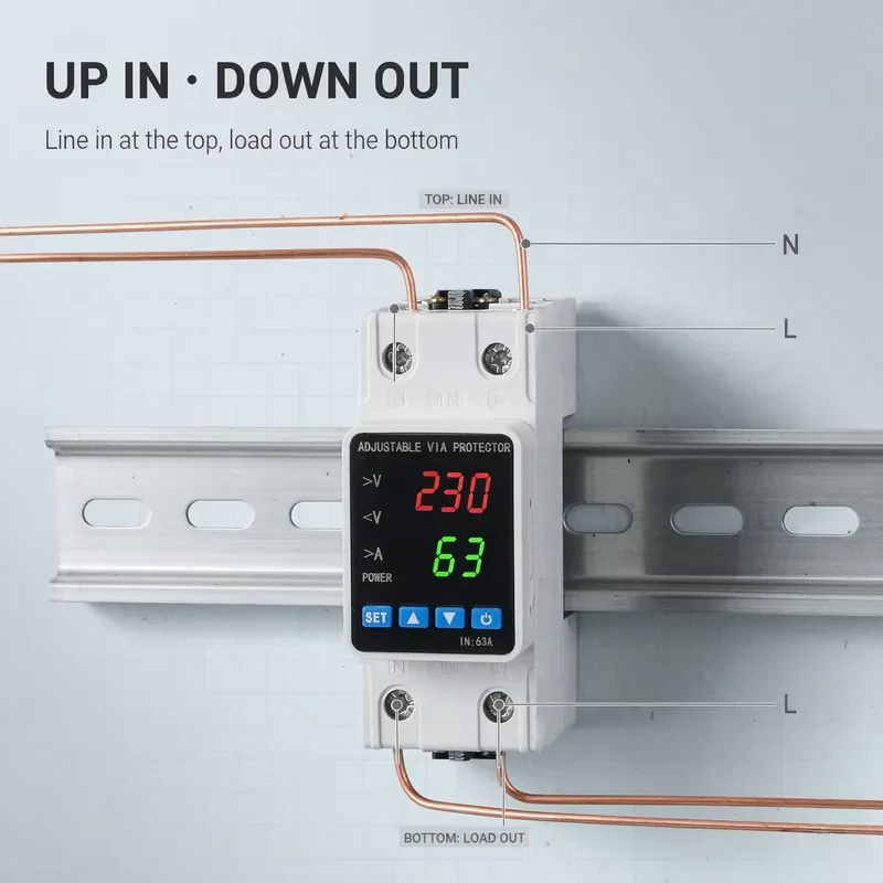 Single Phase Automatic Voltage Regulator 110V 220V AC 1-63A Adjustable Protector 35mm DIN Rail Mount 4 KVA High Efficiency