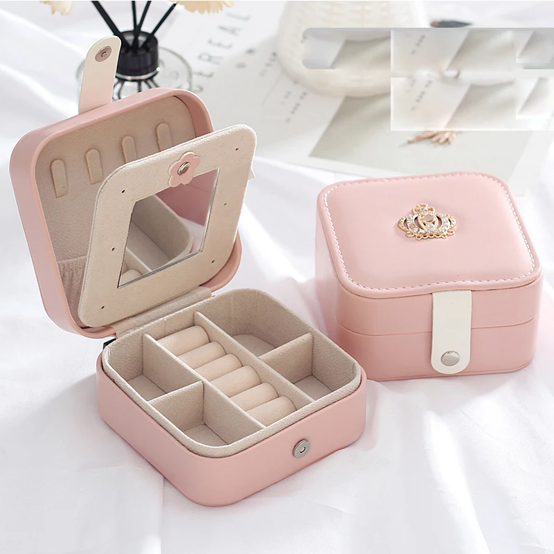 

Leather Storage Box For Ring Earrings Jewelry Organizer Display Travel Case Boxes Portable Gift Box