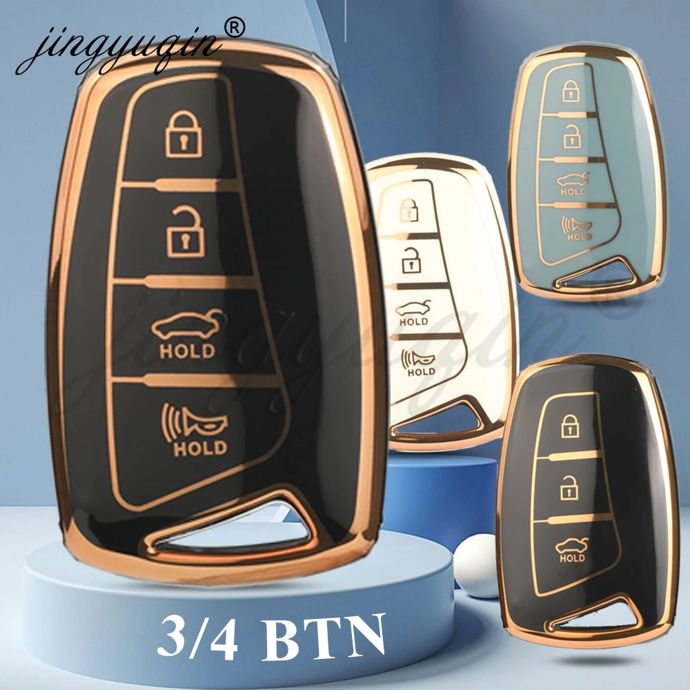 TPU Key Case Cover Holder For Hyundai Grandeur HG Sedan Genesis G80 Santa Fe 3DM Grand SantaFe 2018 IX45 EQUUS Azera 3/4 Buttons