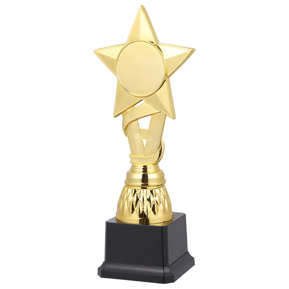 

2pcs Plastic Trophy Awards for Kids 25CM Ribbon Star Even Color Competition Game Photo Props Toys