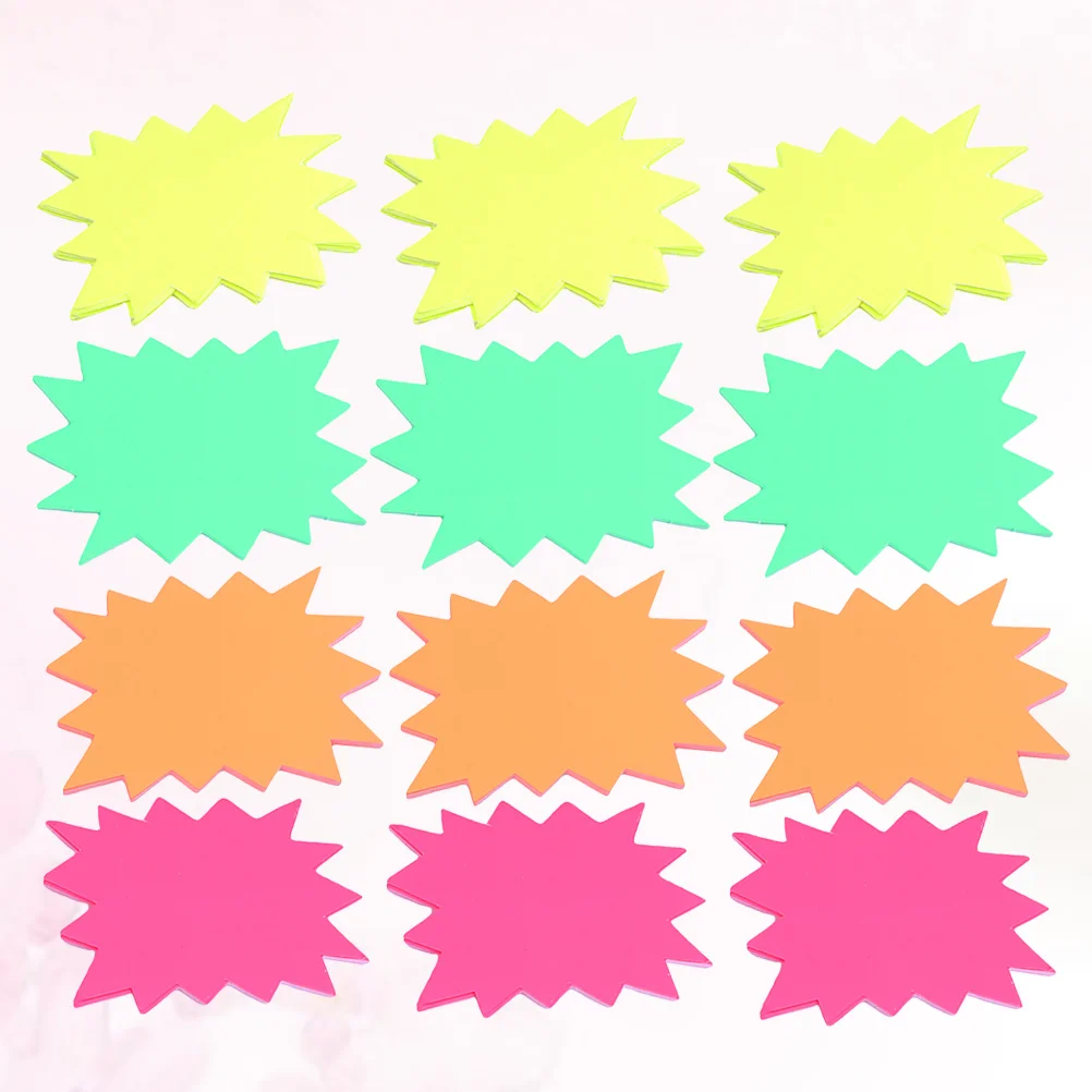 120 Uds. Etiquetas de precios de papel fluorescente en forma de explosión para productos, letrero de precio pequeño, tienda de comestibles, mesa de exhibición al por menor