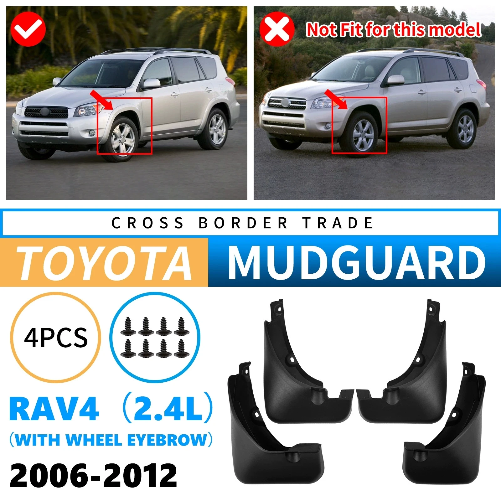 

4PCS Front Rear Wheel Mudguards For Toyota RAV4 2.4L 2006-2012 Sedan Touring Splash Guards Fender Mud Flaps Car Accessories
