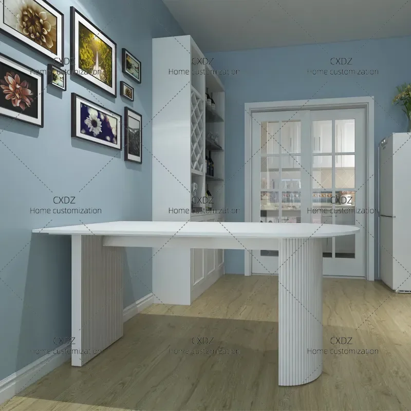 Modern Minimalist Dining Table with Sintered Stone Top and Solid Wood Legs Compact Kitchen Island Table for Small Apartments