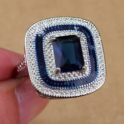 Fashon Jewelry Princess Cut Navy Blue Zircon Rings for Wedding Engagement Set Gifts