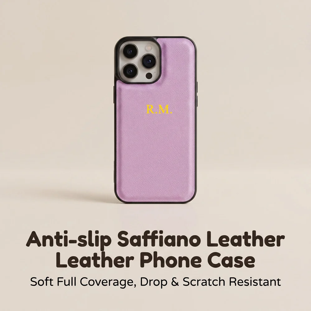 Business Style Custom Embossed Name Saffiano Leather Case for iPhone 16 17 18 Pro Max Gold Silver Hot Foil Stamping Phone Cover
