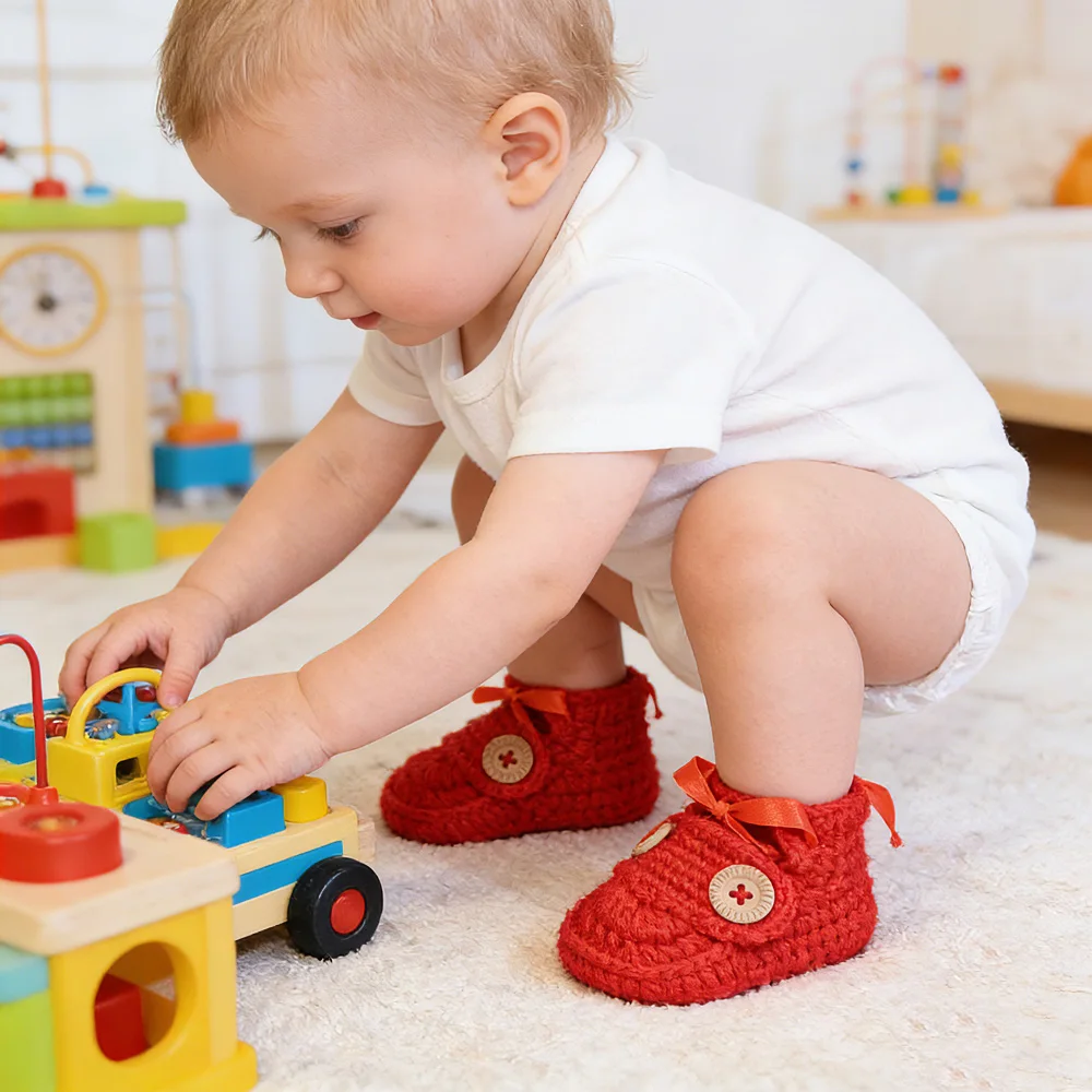 

Handmade Knitted Baby Boys Girls First Walkers 0-1Y Pure Color Newborn Unisex Soft Bottom Cotton Shoes Anti-Slip and comfortable