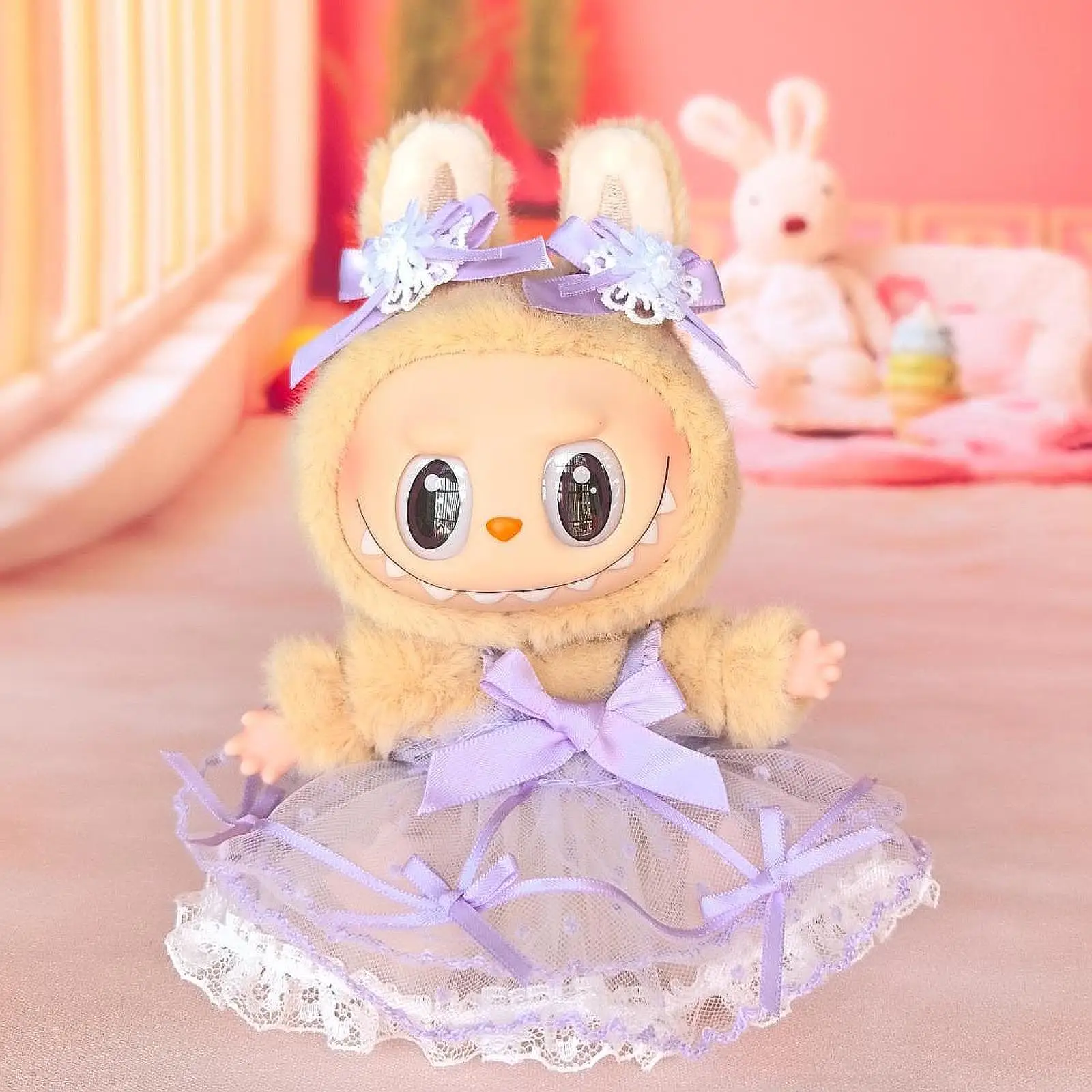 Pluche poppen kanten jurk met haarspeld voor 15-17 cm/5.91-6.69 inch pop pop accessoires