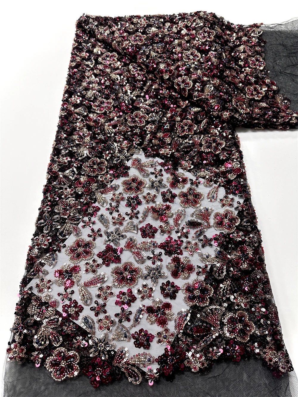 

Latest 3D Flower Embroidery Beads Sequins African Lace Fabric 5 Yards High Quality Nigerian Women Wedding French Material