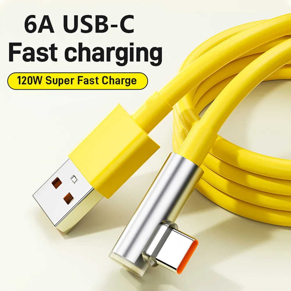 120W 6A Type C Cable 90 Degree Super Fast Charging For Xiaomi 14 Ultra Poco Redmi 90° Elbow Quick Charge Data Cables Accessories